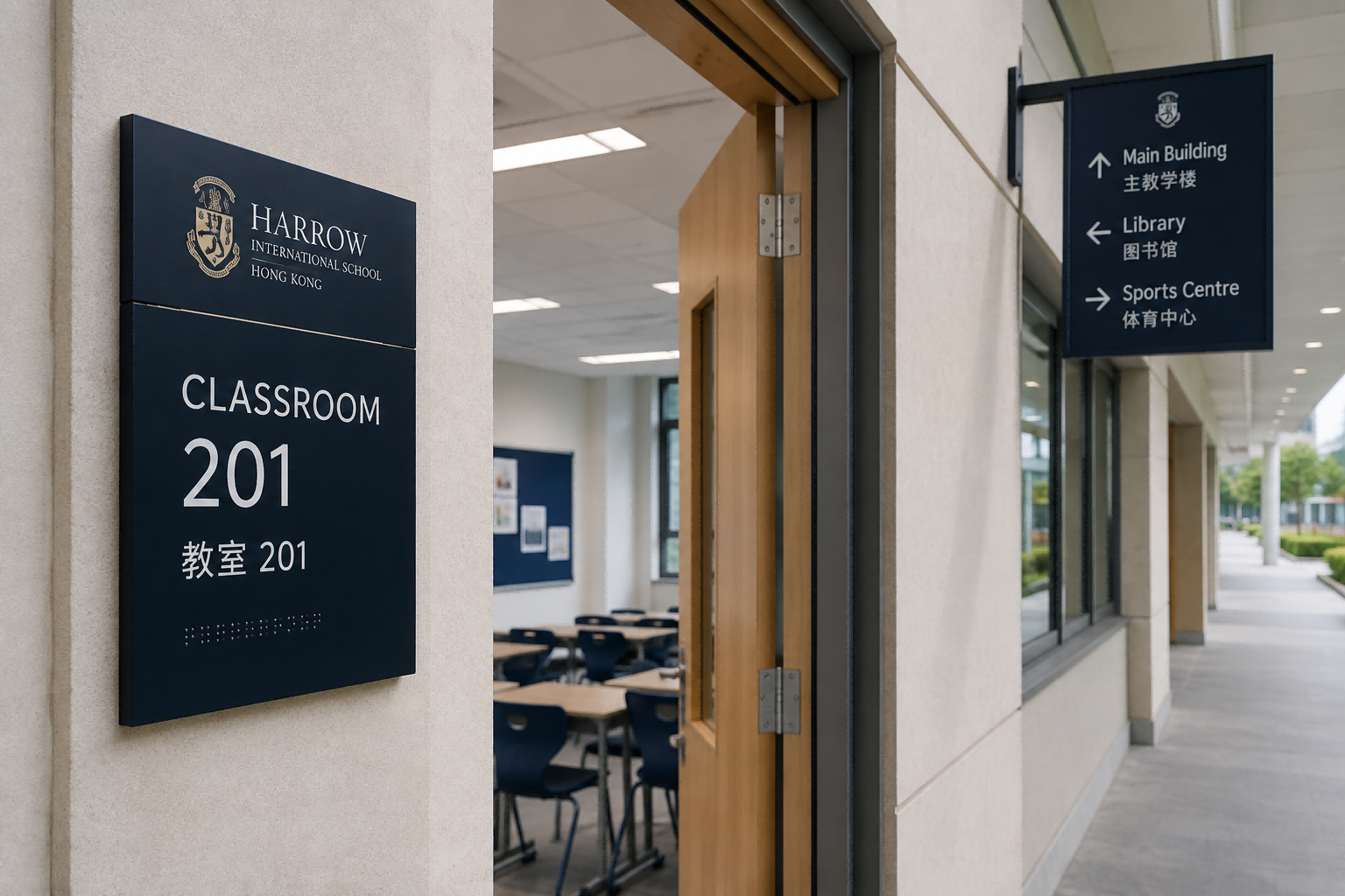 School Campus Entrance Identification Signage System with Main Gateway Branding and Campus Landmark Signs